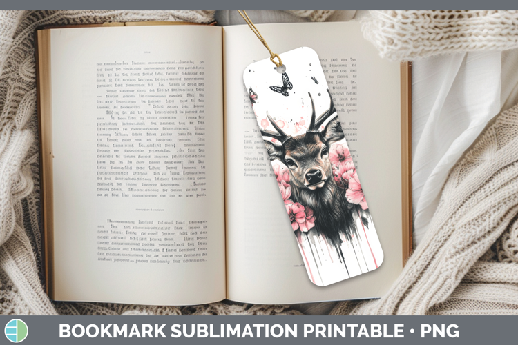 Animals Pink Drips Deer Bookmark Sublimation Printable Desig