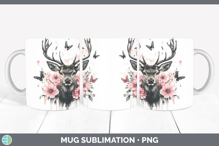 Animals Pink Drips Deer Mug Wrap Sublimation Coffee Cup Desi