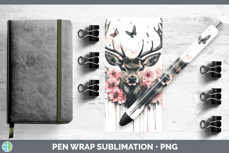 Animals Pink Drips Deer Pen Wrap Sublimation Pen Designs