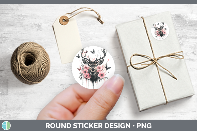 Animals Pink Drips Deer Stickers | Round Labels Designs
