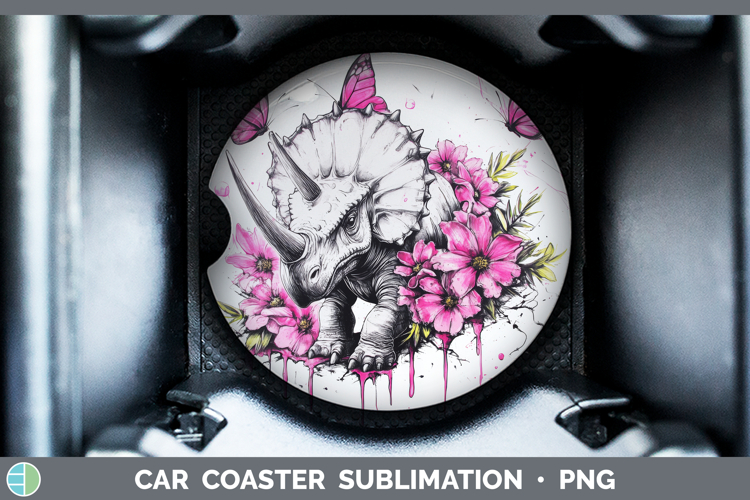 Animals Pink Drips Dinosaur Car Coaster Sublimation Designs