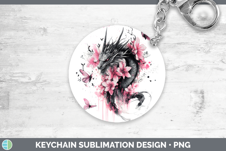 Animals Pink Drips Dragon Keychain Sublimation Keyring Desig
