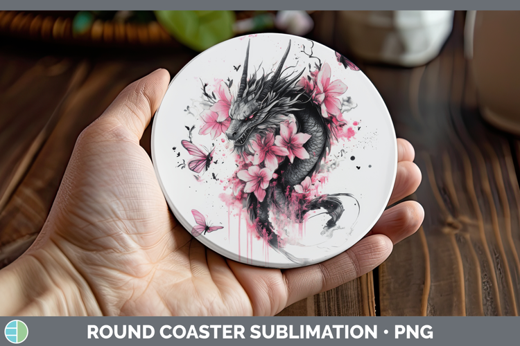 Animals Pink Drips Dragon Round Coaster Sublimation Coaster