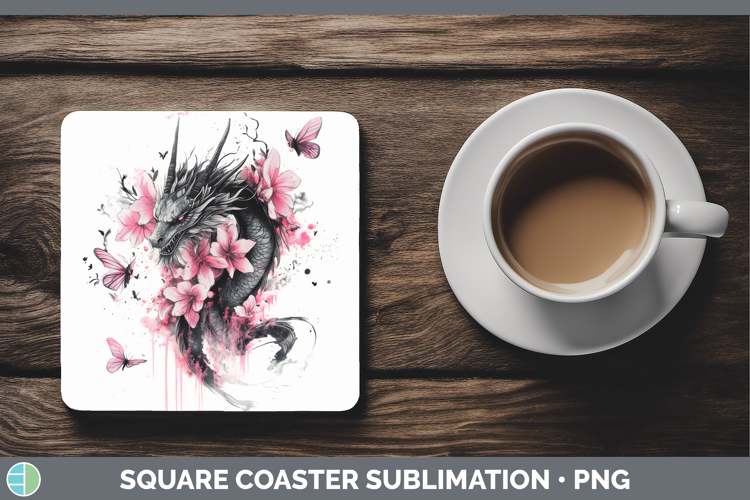 Animals Pink Drips Dragon Square Coaster Sublimation Coaster