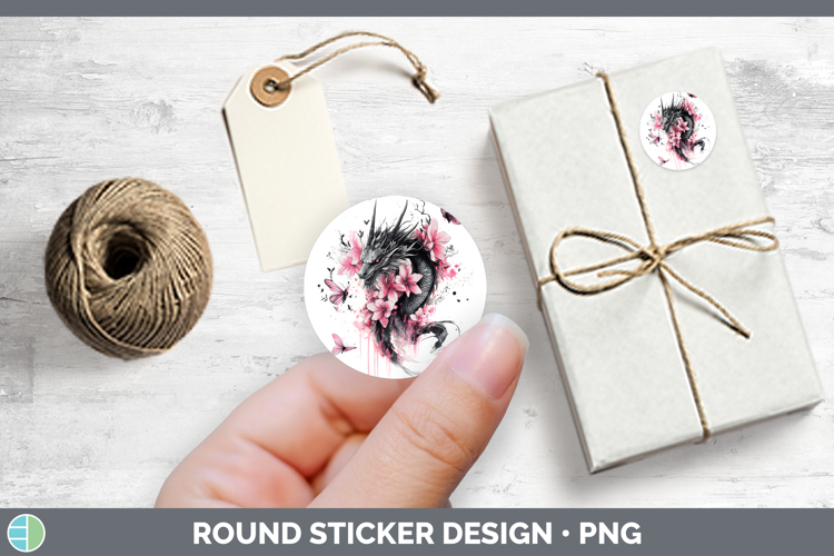 Animals Pink Drips Dragon Stickers | Round Labels Designs