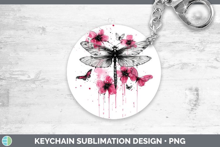 Animals Pink Drips Dragonfly Keychain Sublimation Keyring De