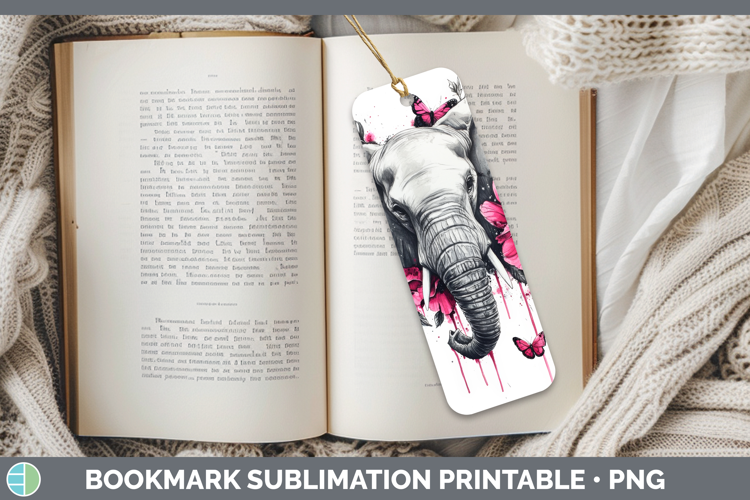 Animals Pink Drips Elephant Bookmark Sublimation Printable D