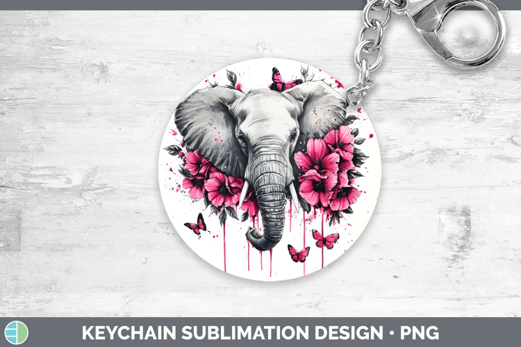 Animals Pink Drips Elephant Keychain Sublimation Keyring Des