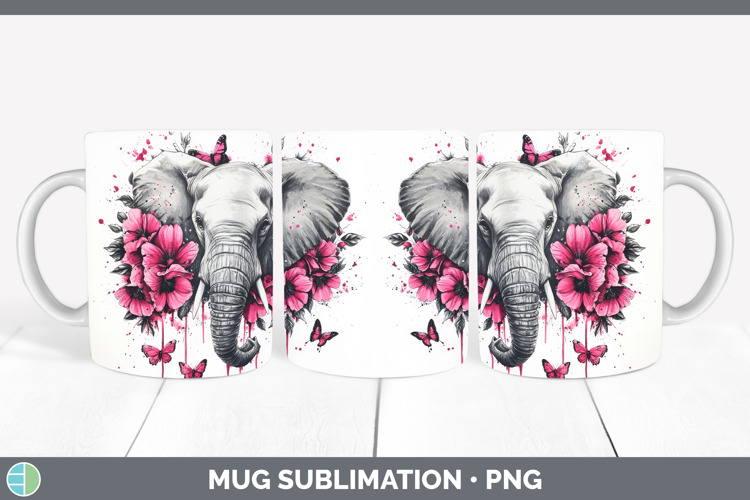 Animals Pink Drips Elephant Mug Wrap Sublimation Coffee Cup
