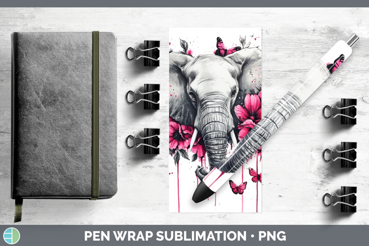 Animals Pink Drips Elephant Pen Wrap Sublimation Pen Designs