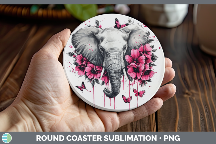 Animals Pink Drips Elephant Round Coaster Sublimation Coaste