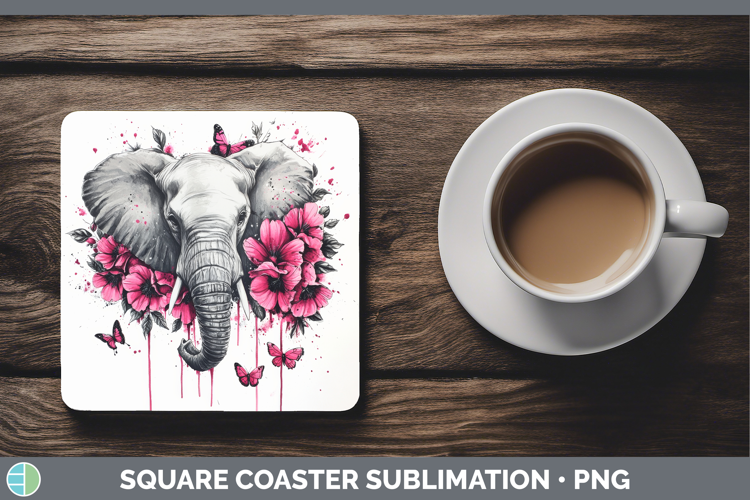 Animals Pink Drips Elephant Square Coaster Sublimation Coast