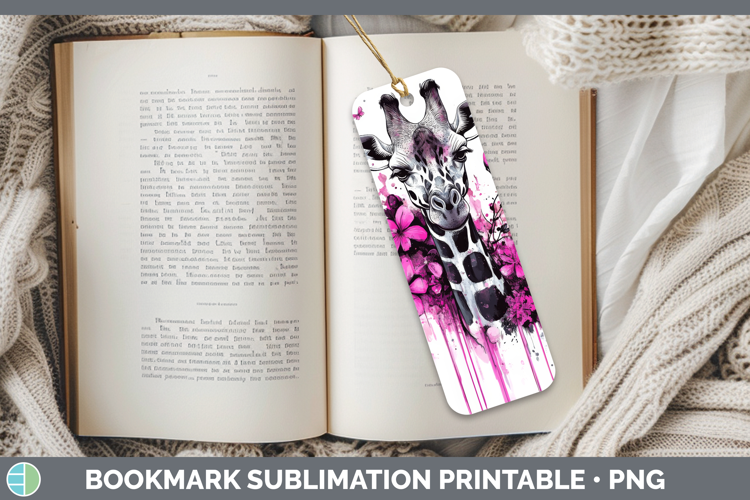 Animals Pink Drips Giraffe Bookmark Sublimation Printable De