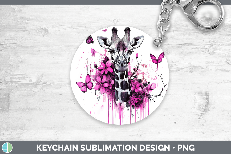 Animals Pink Drips Giraffe Keychain Sublimation Keyring Desi
