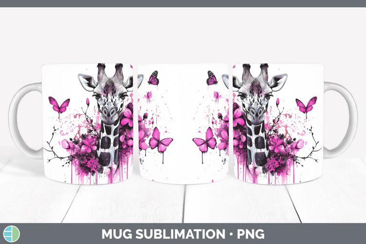 Animals Pink Drips Giraffe Mug Wrap Sublimation Coffee Cup D