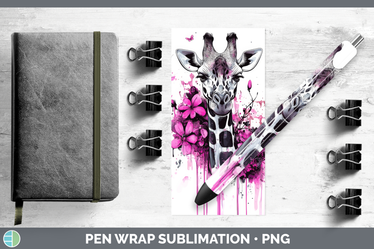 Animals Pink Drips Giraffe Pen Wrap Sublimation Pen Designs