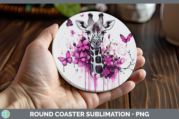 Animals Pink Drips Giraffe Round Coaster Sublimation Coaster