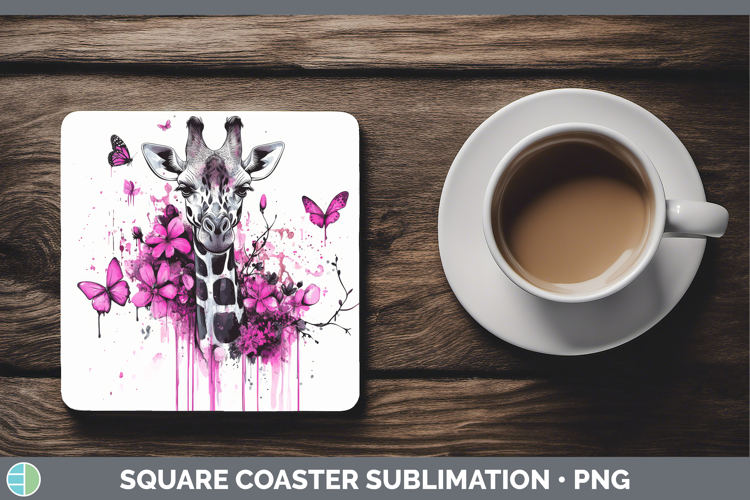 Animals Pink Drips Giraffe Square Coaster Sublimation Coaste