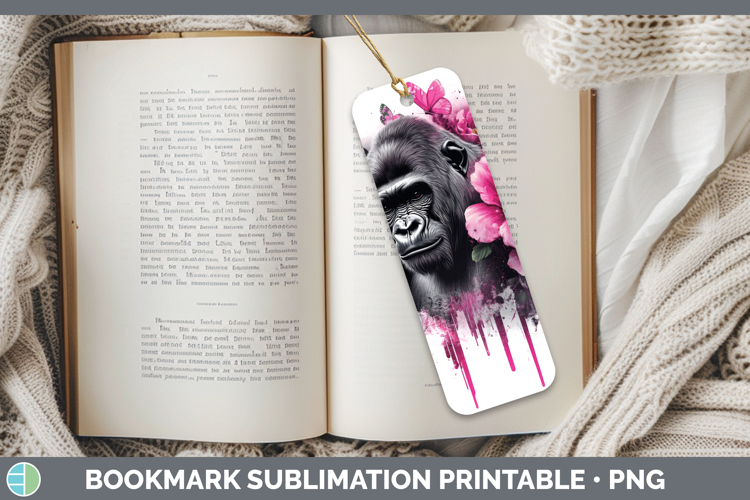 Animals Pink Drips Gorilla Bookmark Sublimation Printable De