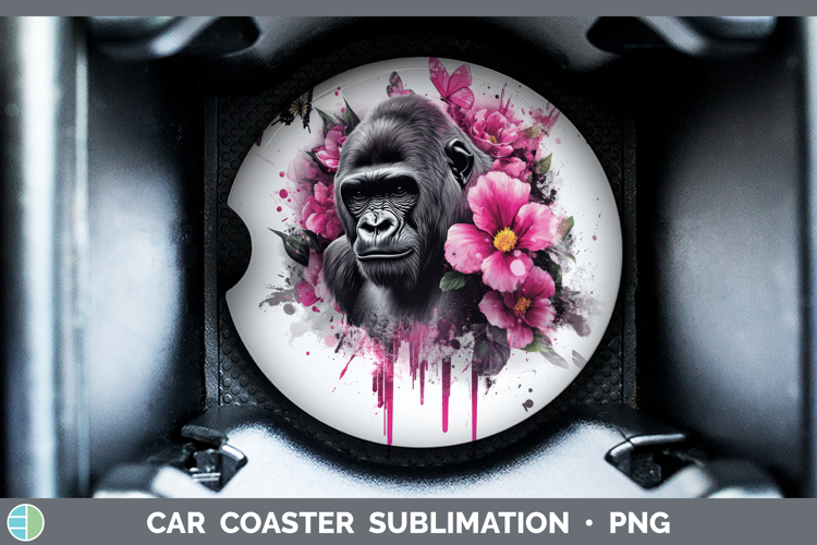 Animals Pink Drips Gorilla Car Coaster Sublimation Designs