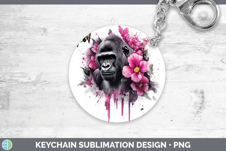 Animals Pink Drips Gorilla Keychain Sublimation Keyring Desi