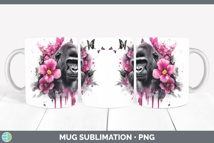 Animals Pink Drips Gorilla Mug Wrap Sublimation Coffee Cup D