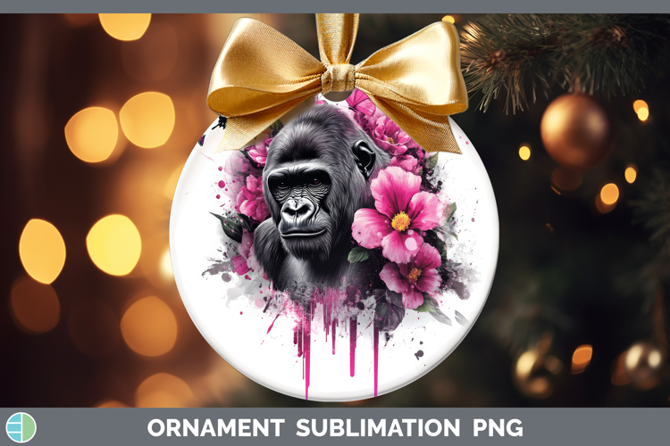 Animals Pink Drips Gorilla Ornament Sublimation Bauble Desig