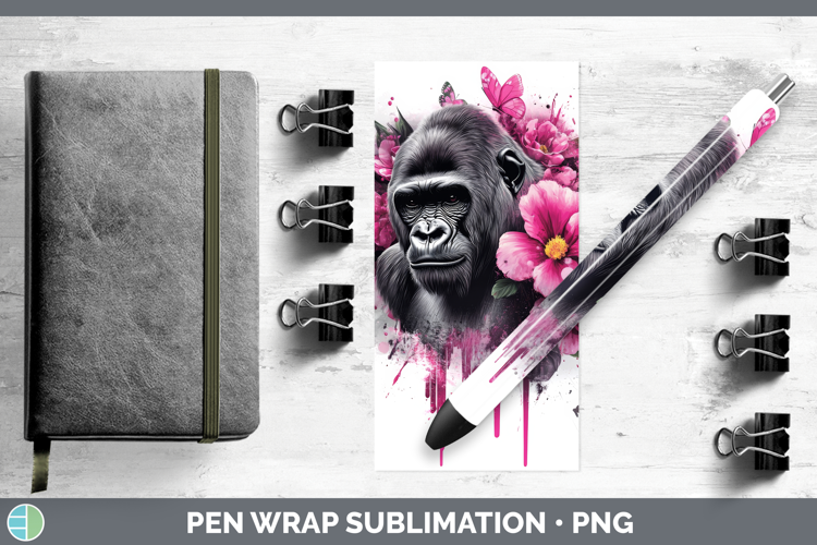 Animals Pink Drips Gorilla Pen Wrap Sublimation Pen Designs