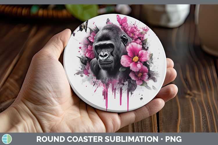 Animals Pink Drips Gorilla Round Coaster Sublimation Coaster