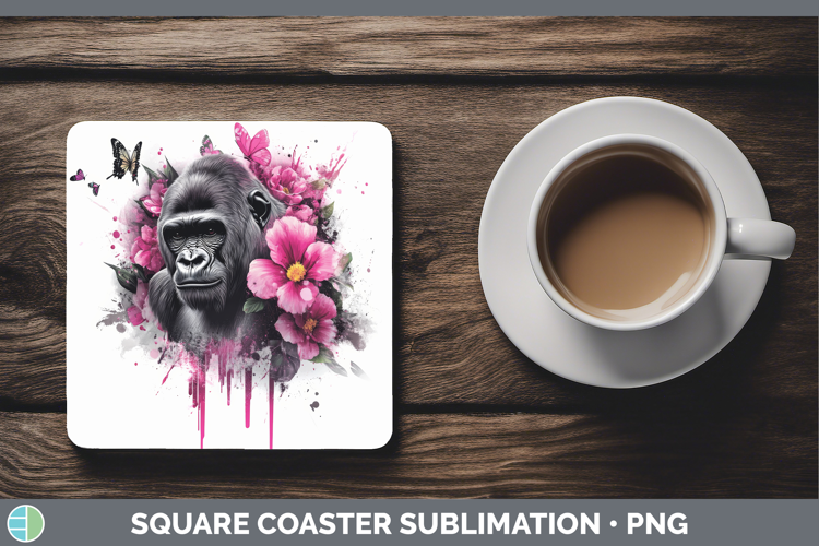 Animals Pink Drips Gorilla Square Coaster Sublimation Coaste