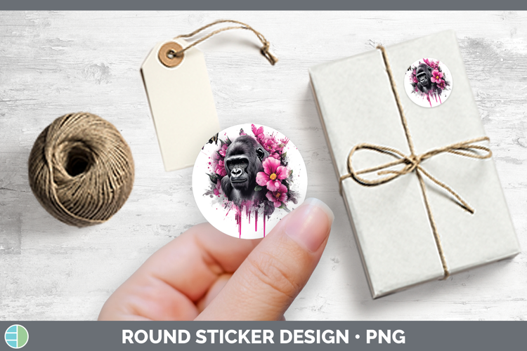 Animals Pink Drips Gorilla Stickers | Round Labels Designs