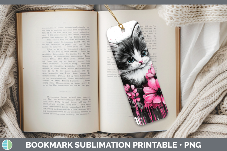 Animals Pink Drips Kitten Bookmark Sublimation Printable Des