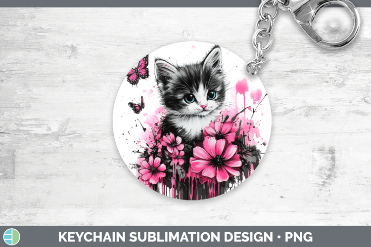Animals Pink Drips Kitten Keychain Sublimation Keyring Desig