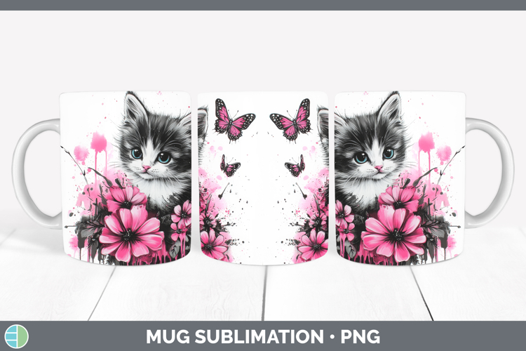 Animals Pink Drips Kitten Mug Wrap Sublimation Coffee Cup De