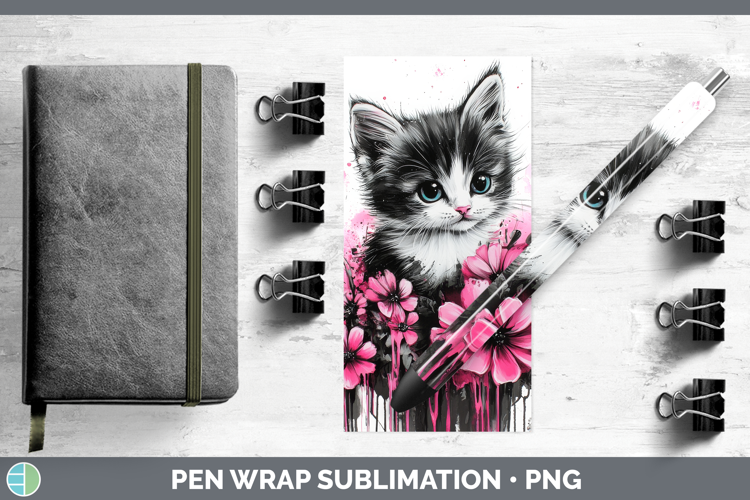 Animals Pink Drips Kitten Pen Wrap Sublimation Pen Designs