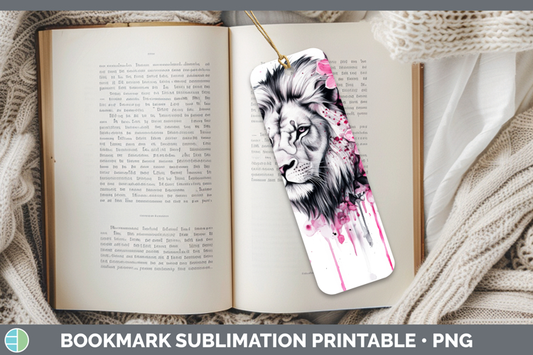 Animals Pink Drips Lion Bookmark Sublimation Printable Desig
