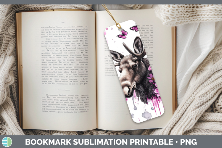 Animals Pink Drips Moose Bookmark Sublimation Printable Desi