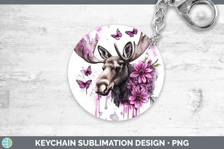 Animals Pink Drips Moose Keychain Sublimation Keyring Design
