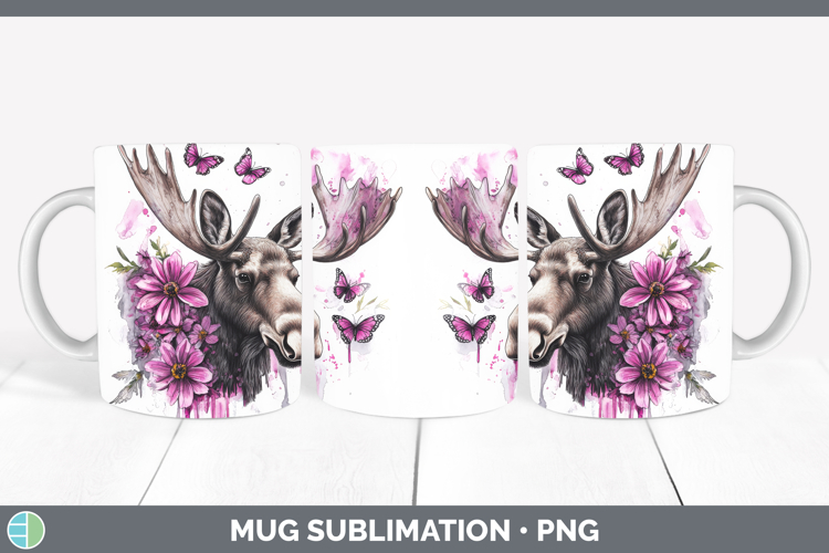 Animals Pink Drips Moose Mug Wrap Sublimation Coffee Cup Des