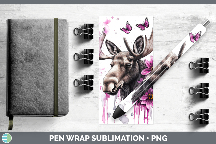 Animals Pink Drips Moose Pen Wrap Sublimation Pen Designs