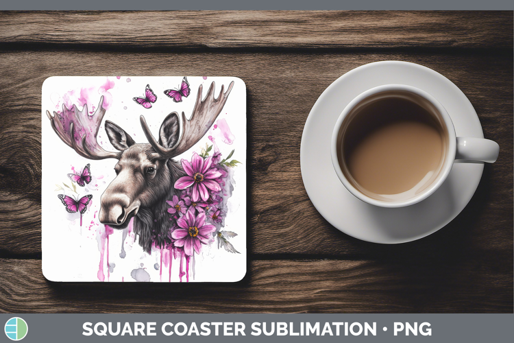Animals Pink Drips Moose Square Coaster Sublimation Coaster