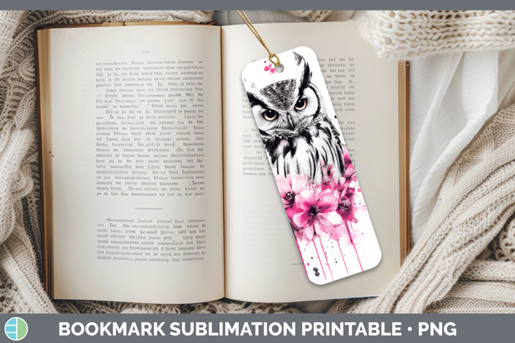 Animals Pink Drips Owl Bookmark Sublimation Printable Design