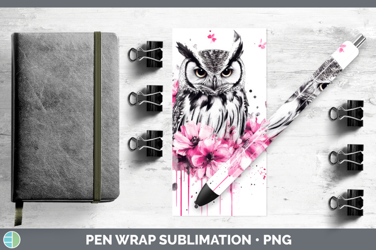 Animals Pink Drips Owl Pen Wrap Sublimation Pen Designs
