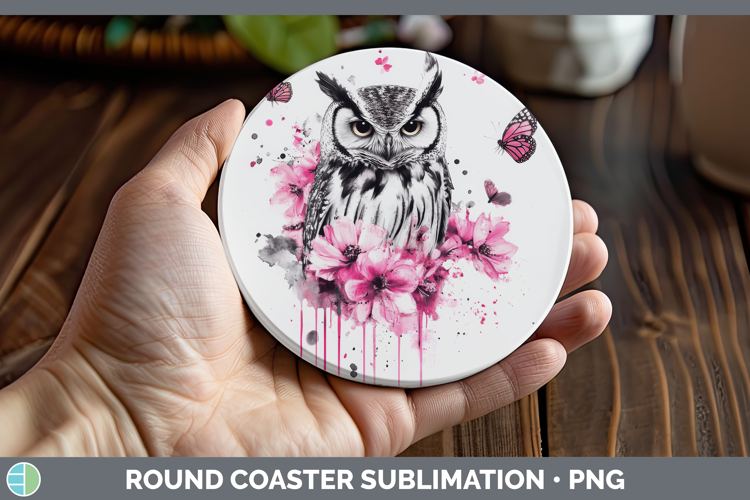 Animals Pink Drips Owl Round Coaster Sublimation Coaster Des