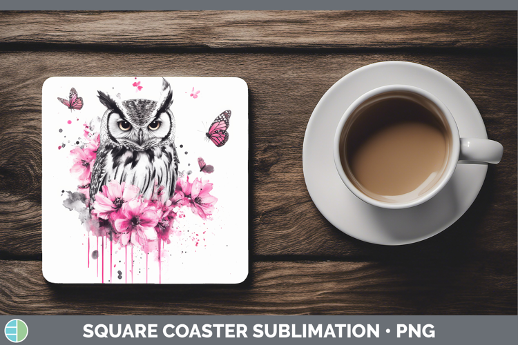 Animals Pink Drips Owl Square Coaster Sublimation Coaster De