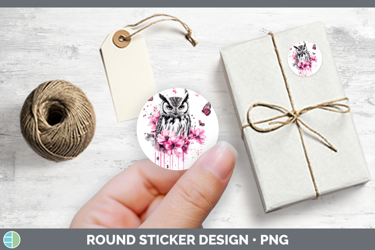 Animals Pink Drips Owl Stickers | Round Labels Designs