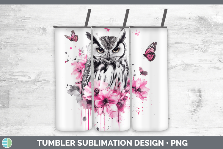Animals Pink Drips Owl Tumbler Sublimation 20 oz Skinny Tumb