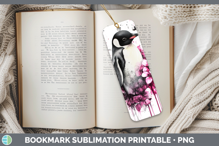 Animals Pink Drips Penguin Bookmark Sublimation Printable De