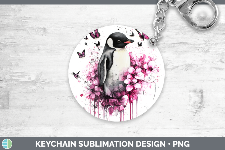 Animals Pink Drips Penguin Keychain Sublimation Keyring Desi