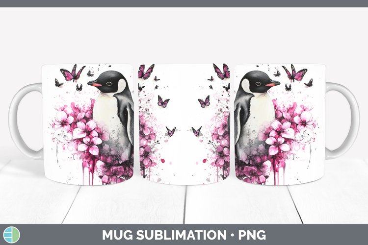 Animals Pink Drips Penguin Mug Wrap Sublimation Coffee Cup D